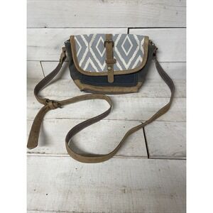 Myra Small Leather & Cotton Crossbody Bag Aztec Print Fast Shipping